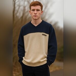 American Eagle Performace Vintage Y2K‎ 100% Wool Vneck Pullover Sweater Mens L